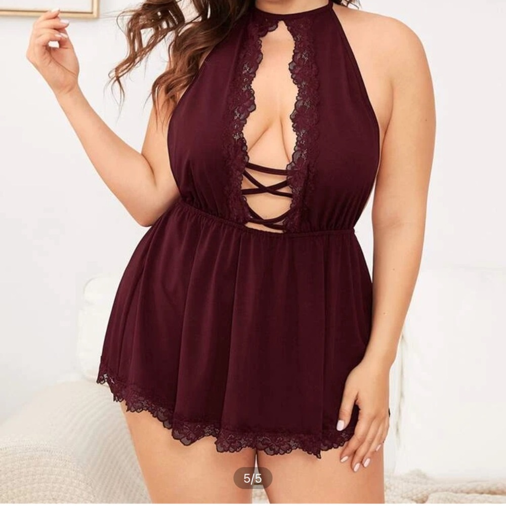 Plus lace trim criss cross dress